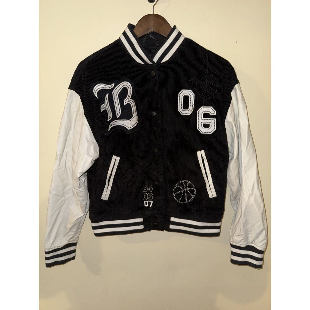 BDG Urban Outfitters Black Corduroy Torrence Varsity Jacket White Sleeves M